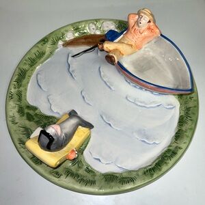 RARE VINTAGE SLEEPING FISHERMAN/SUNBATHING FISH CHIP AND DIP//1980’s